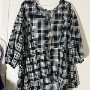 Black and White Plaid Women's Blouse